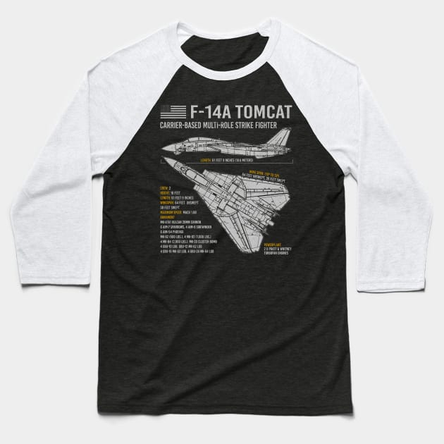 F14 Tomcat Blueprint Baseball T-Shirt by BeesTeez